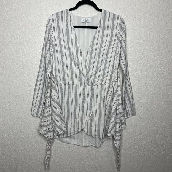 L'ACADEMIE Revolve The Meadow Dress‎ Striped White Gray Long Sleeve  Size S - Picture 5 of 14